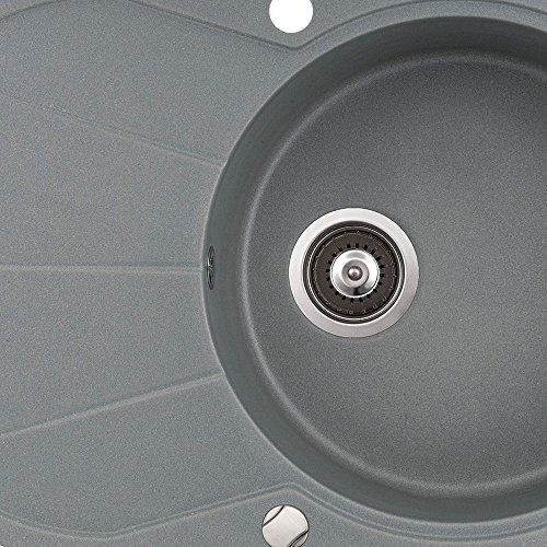Spüle Granitspüle Küchenspüle Einbauspüle Auflage 780 x 500 mm große Ablage Spülbecken + Drehexcenter + Siphon (Grau (202)) - 2
