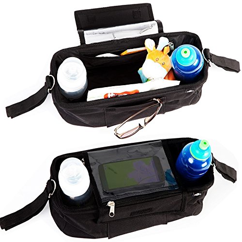 BTR Buggy und Kinderwagen Organizer, Exklusive Smartphone-Tasche und Handy Halter & wasserfester Regenschutz. PLUS 2 Kinderwagen Clips. Unverzichtbares Kinderwagen-Zubehör - 6