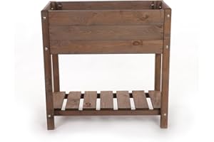 Zestri Hochbeet mit Ablage Braun | Comfort 78x40x78 cm aus Kiefernholz inkl. Pflanzfolie | Garten Terrasse Balkon | rechteckig Blumenkasten Kräuterbeet Frühbeet