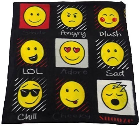 EMOJI LOL CHILL SNOOZE CHEEKY BLACK YELLOW RED FLEECE THROW BLANKET 127 X 152CM