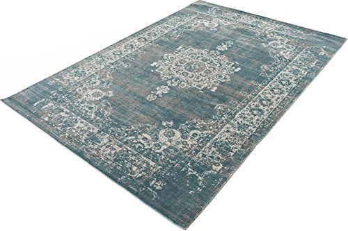 Teppichshop-Online – Teppich gewebt – Cool Vintage Medaillon – Dunkelgrau Dunkelblau – 80x150cm - 5