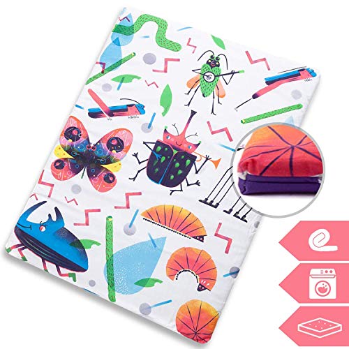 Manta de juegos para bebés acolchada plegable enrollable gimnasio suelo actividades alfombra Tamaño único 130x90 cm Fabricada en España Decoracion Regalo bebe (Bugs Party)