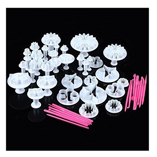 SUNJAS 47tlg Modellierwerkzeug Blume Schmetterling Ausstecher Ausstechform Stempel Glätter Torten Fondant Kuchen Marzipan Backen Stempel Set Deko - 2