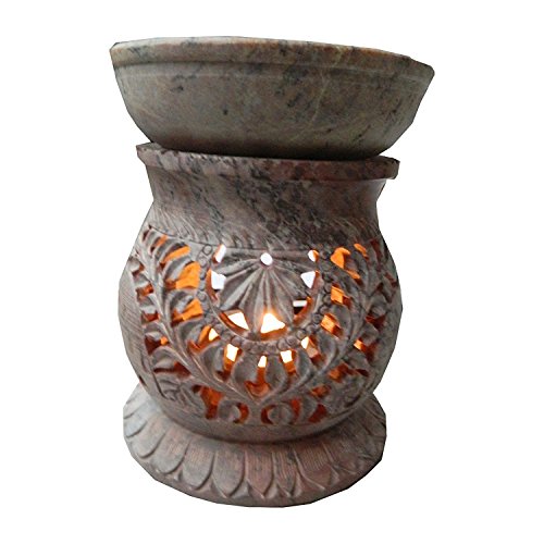 Duftlampe 13cm Elefanten Pflanzenranke bauchförmig Speckstein Duftstövchen Wohnaccessoires Deko Raumduft - 2