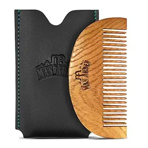 Man Arden Neem Wooden Pocket Size Beard Comb with Premium Faux Leather Pouch