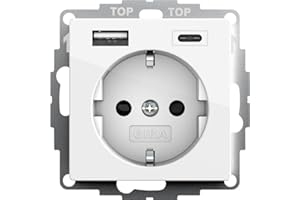 VOLTKING Gira 245903 SchukoSteckdose USB-Anschluss Shutter Berührungsschutz 2-fach TypA(max.2,4A) TypC(max.3A) System 55 Reinweiß glänzend UP Schutzkontaktsteckdose Wandsteckdose Smartphone Tablet 32mm