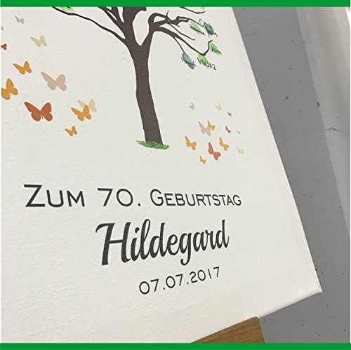 Personalisierte Leinwand zum GEBURTSTAG – Motiv Baum – als Gästebuch für Fingerabdrücke (40x50cm, inkl. Stift + Stempelkissen) - 4