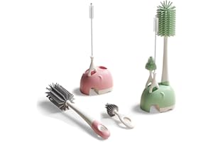 Bebamour Spazzole per biberon in silicone per la pulizia del biberon Spazzola per la pulizia del ciuccio con supporto per riporre Spazzole per la pulizia antigraffio per cannucce(Green)