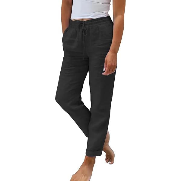 Pantalon Femme Coton Lin Fluide Été - Pantalon Décontracté Taille Élastique Avec Cordon, Confortable Et Élégant Pour Vacances Et Quotidien