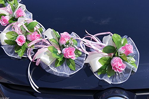 6 St. Autoschmuck Blumen Blüten Girlanden Hochzeit Autodeko Kunstblume NEU LA50 (Rosa) - 7