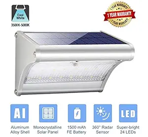 Quace Super Bright 24 LED Solar Light, Microwave Radar Motion Sensor, IP65 Weather-Proof Aluminium Alloy Shell, White - 1 Unit