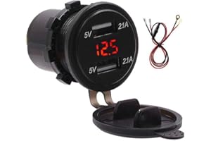KIMISS LED USB Chargeur, Etanche Double USB Téléphone Charging 4.2A Chargeur De Voiture LED Affichage Numérique Voltmètre avec 23.6in Line(rouge)