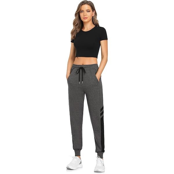 Pantalon De Jogging Femme Ticioeke – 100% Coton, élastique, Taille à Cordon, Rayures, Pour Sport Et Quotidien
