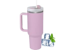 LOITTAINUE Thermobecher mit Strohhalm und Henkel, 1180ml 40oz Kaffeebecher To Go mit Deckel, Doppelwandiger Edelstahl Vakuum Isolierbecher, Tragbare Autobecher für Kalte Heiße Getränke (Lila)