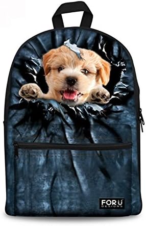 Injersdesigns Adorable Puppy Canvas Backpack School Fashion Shoulder Bag Teens