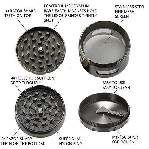 Wartoon Neue Design Premium Krautmühle mit Siebgrinder Haltbare Zamak-Legierung Tabak Grinder Crusher Gewürz-Schleifer Ø55mm 4 Stück (Gunmetal) - 3