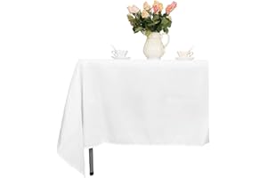 Trimming Shop White Table Cloth - 70 Inch x 144 Inch Polyester Rectangle Tablecloth, Washable, Wrinkle Resistant Table Cover for Dining, Buffet Parties, Picnic, Wedding, Birthday Party, Pack of 1