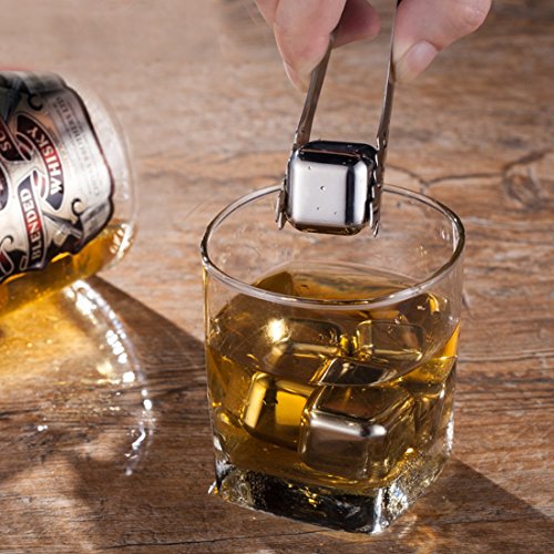 SeeWonder Whisky Steine Ice Cubes Set | 8 Wiederverwendbare Edelstahl Eiswürfel | 8er Set Whiskey Rocks Stones - 4