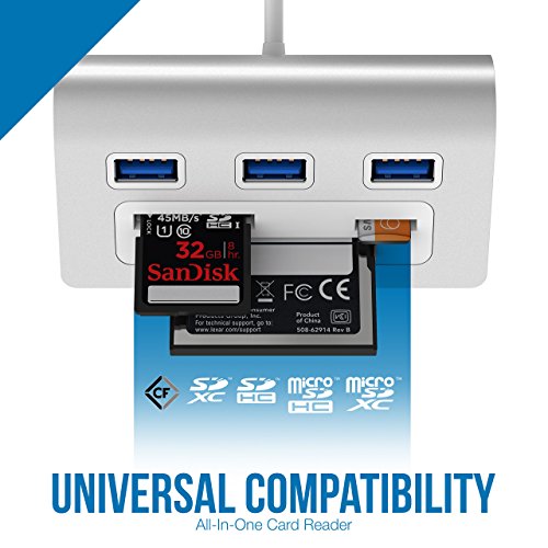 Sabrent USB HUB Premium 3 Port Aluminium USB 3.0 Hub mit Multi-In-1 Kartenleser (30 cm Kabel) für iMac, MacBook, MacBook Pro, MacBook Air, Mac Mini, oder jeder PC (HB-MACR) - 2