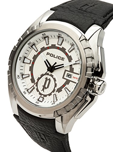 Police Men's Fighter Quartz Watch with Silver Dial Analogue Display and Black Leather Strap 14194JS/04