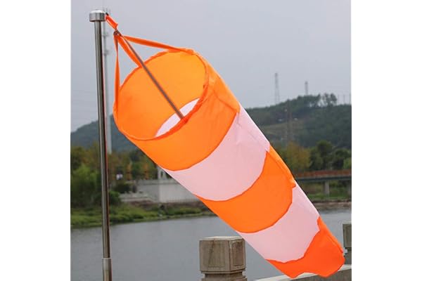 Ladiehsow Windsock,Rip-Stop Windsock Rouge et Blanc Fluorescent Étanche Épaississement Nylon Sac À Chaussettes Mesure De La Direction du Vent-pour La Météorologie de Ferme Et Parc D'aéroport(0.8m)