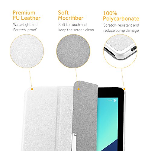 EasyAcc Samsung Galaxy Tab S3 T820/ T825 Hülle Case mit Standfunktion/ Automatische Sleep Wake Funktion PU Leder hüllen für Samsung Galaxy Tab S3 (9,68 Zoll) Smart Cover (Weiß, Kunstleder, Ultra) - 5