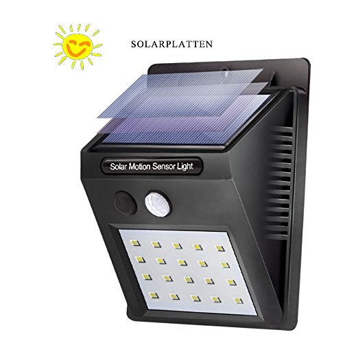 Preisvergleich Produktbild Solarleuchte mit Bewegungsmelder, 20 LED Solar Wandleuchte, Solarlampe, Sicherheits Solarlicht, Kabelloses Wasserfest Außenbeleuchtung