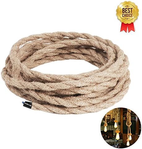 Electrical Cord, 16.4ft Linen Covered Copper Wire 18/2 Round Vintage Twisted Cloth Cable Antique Industrial Lamp Rope for DIY Pendant Light