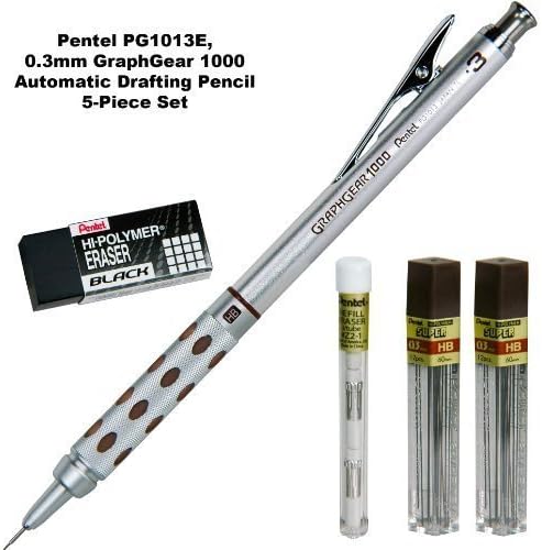 Pentel5-piece Set, Pg1013e, 0.3mm Graph Gear 1000 Automatic Pencil by Graph Gear 1000