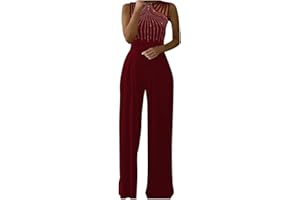 MODAWORLD Tuta Donna Senza Maniche Eleganti da Cerimonia Lunghi Estivi Jumpsuit Ragazza Elegante Cerimonia Paillettes Tutine Estate Lunghe Monopezzi Romper Playsuit Estivo