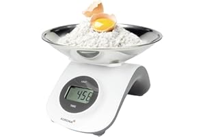 Korona 76161 Bilancia da cucina elettronica "Cleo"; grazie alla Power Botton senza batteria ed ecologica, bianca, digitale, Korona 76160 Pia