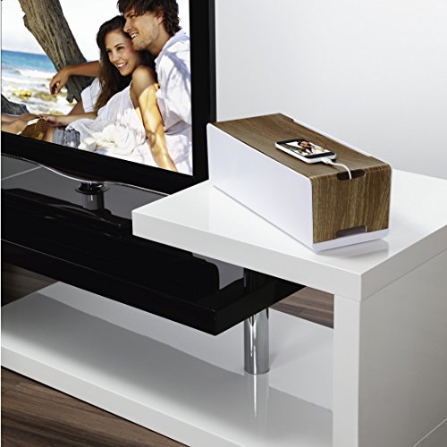 Hama Kabelbox Woodstyle Maxi in Holzoptik, 40 x 16 x 13 cm (B x T x H), mit Kabelclips und GummifÃ¼ÃŸen, WeiÃŸ