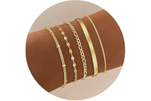 Dochais 5 Stück Armband Damen Gold Set Armband 14K Vergoldet Verstellbar Armbänder Gold Boho Schlange Kubanische Büroklammer Armbänder Schmuck für Damen Frauen Mädchen