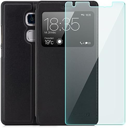 Zanasta Designs Huawei Mate S (CRR-L09) Case + Screen Protector Flip Cover Phone Wallet/View Flip Case with Window High Quality Premium [Slim Profile] Black