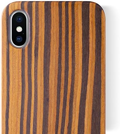 iCASEIT iPhone XS/X Wood Case - Premium Finish Unique Cases [Compatible with Wireless Charger] Lightweight Unique Grain Hybrid Snap-on Protective Cover for iPhone XS/X - Tech Ebony