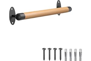 SELEWARE Main courante en bois de 40,6 cm pour escalier d'intérieur - Barquettes en métal robuste - Barre d'appui sans barrière pour personnes âgées - Rond de 3,3