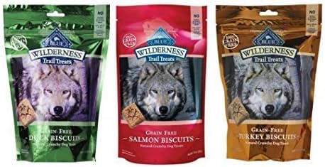 Blue Buffalo Wilderness Trail Treats Grain-Free Dog Biscuits 3 Flavor Variety Bundle: (1) Blue Wilderness Trail Treats Duck, (1) Blue Wilderness Trail Treats Turkey and (1) Blue Wilderness Trail Treats Salmon, 10 Oz. Ea. (3 Bags Total)