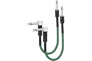 sourcing map 2 Pcs Guitar Patch Cables 16 Inch Pedal Board Cord 1/4 Inch Metal Straight Bend TS Right Angle Guitar Patch Effect Cable Cord for Instrument Effect Pedal Mixing Console, Green