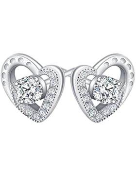 Ohrringe Damen, ATMOKO 925 Sterling Silber Ohrstecker, 3A Zirkonia Ohrschmuck „Ewige Liebe“ Herz-Anhänger-Ohrringe...