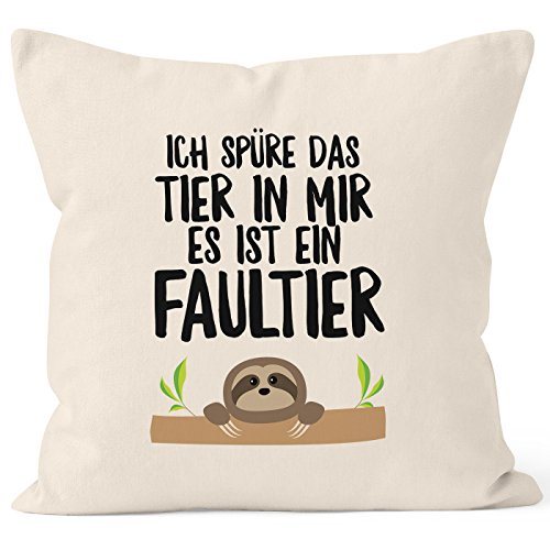 Faultier Kissen-Bezug Ich spüre das Tier in mir, es ist ein Faultier Kissen-Hülle Deko-Kissen 40x40 Baumwolle MoonWorks® natur Pullover