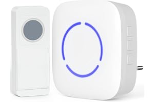 SURNICE 300M de Portée Sonnettes sans Fil, 36 Mélodies au 4 Niveaux Volumes, 3 Modes de Notification, Kit de Carillon Étanche avec 1 Récepteur Enfichables, Blanc, 98452+90062-W