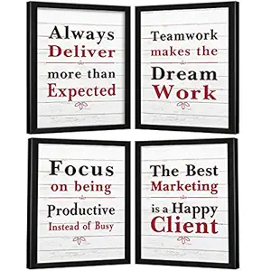 Chaka Chaundh Composite Wood Suitable Poster for Office quotes frames, wall decor, interior, motivational (Red, 34 cm x 27 cm x 4 cm) -Set of 4