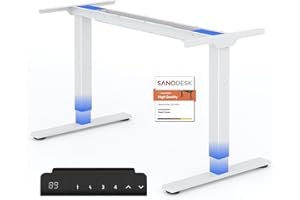 SANODESK 2 Motores Escritorio Eléctrico de Pie, Marco Ergonómico Ajustable, 4 Memorias, Compatible con Tableros de 120-180 cm, Capacidad de Carga hasta 120kg, Blanco