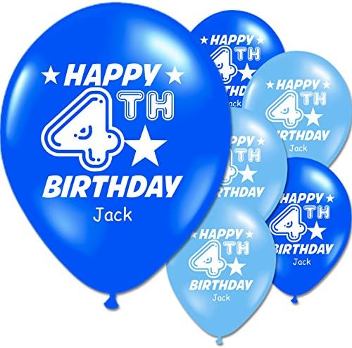 25 Children's Birthday Add A Name Personalised Party Balloons (Blue - 4th)