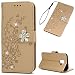 Produktbild Flip Handy Schutzhülle für Samsung Galaxy A6 2018, Stoßfest Weich PU Leder Damen Karten Magnet Stand Brieftasche Klappetui (Gold), Prägung mit Diamant Pflaume Muster
