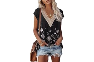 OLIPHEE Camiseta de Mujer Casual V-Neck Camisetas sin Mangas Flores Estampado Túnicas básicas Casuales