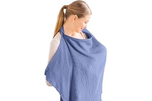 Aolso Baby Nursing Mask, Muslin Nursing Shawl Soft and Breathable Travel Nursing Apron with Adjustable Strap Also Suitable for Baby Car Seats (Light Blue)