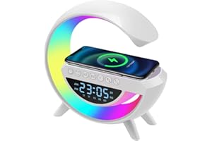WORLD-DECO DECO Luce Notturna con Ricarica Rapida da 15W Altoparlante Bluetooth con Ricarica Wireless Radio FM e Sveglia per Luci Decorative da Comodino per L'home (Luce dell'altoparlante 5 in 1)