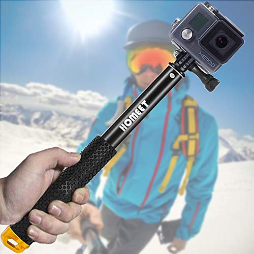 Homeet 49CM Palo Selfie Stick de Extensión Monopod de Telescópica Ajustable de Aluminio Impermeable para GoPro Hero 5/4/3+/3/2/SESSION/SJCAM/Garmin Virb/Yi 4K/DBPOWER/Akaso/Apeman?ORO?