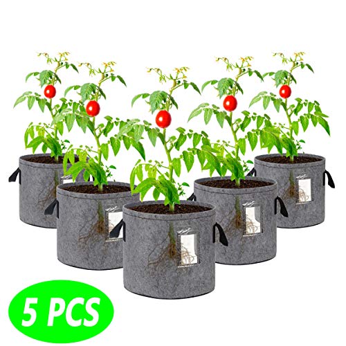 Aobp Grow Bags 3.2 GAL Garden Planting Bag Aeration Fabric Pot with Handles for Planter 5 Pack